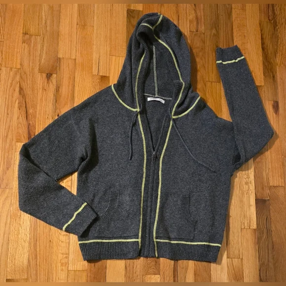 Old Navy Gray Jacket Lime Stitching, Hooded Zippered Sweater Women's Size L - Picture 6 of 14